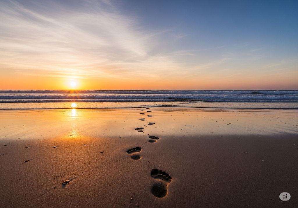 Pegadas na areia ao pôr do sol — Orientação Profissional